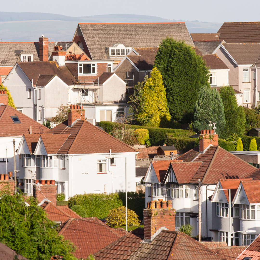 This is an aerial shot of British houses.