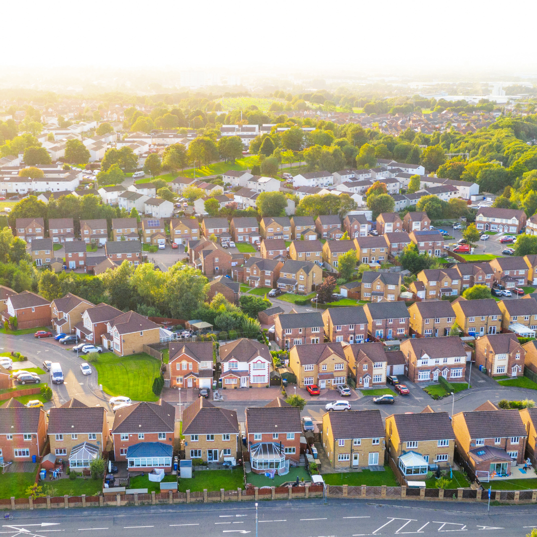 This is an aerial shot of British houses.