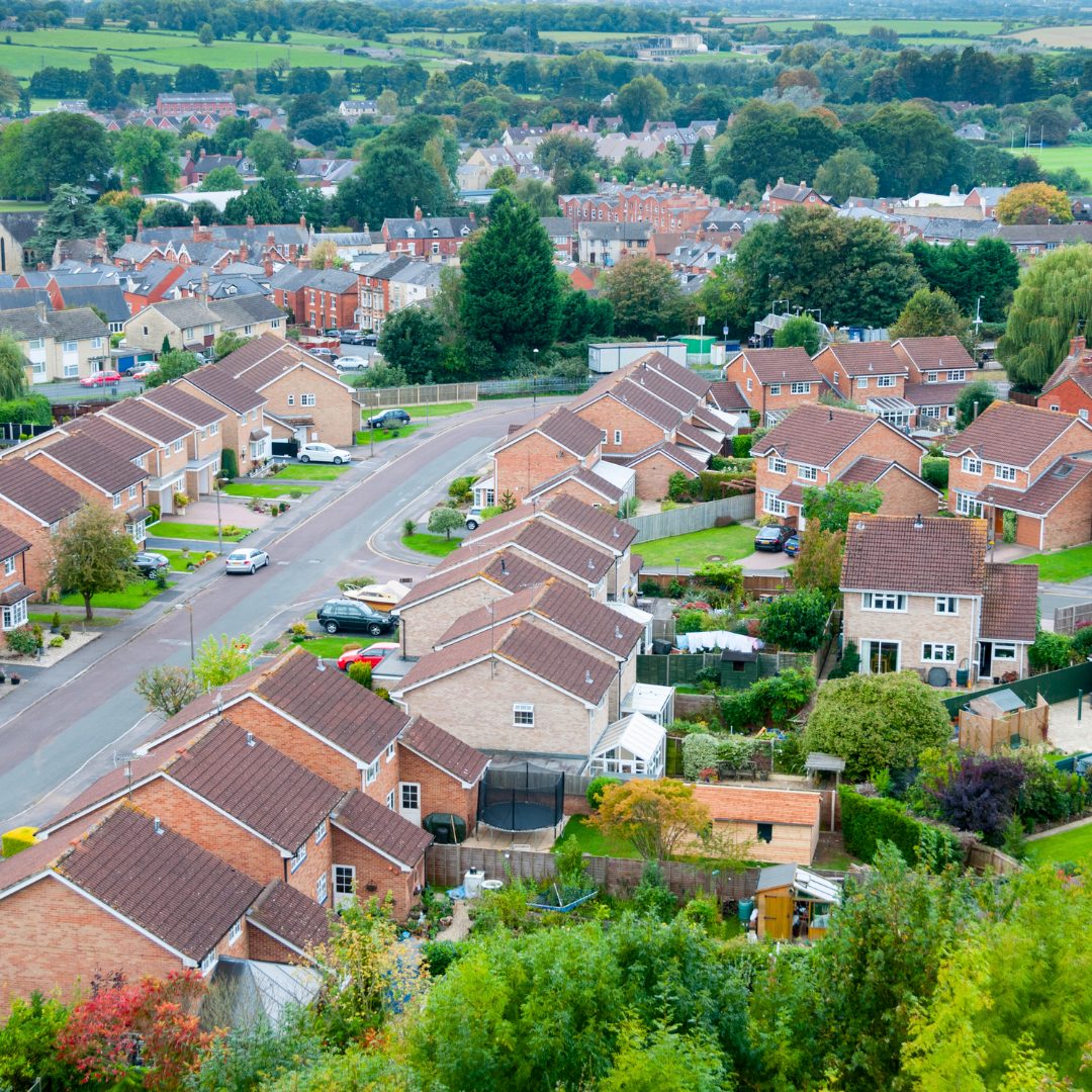 This is an aerial shot of British houses.